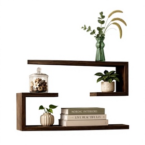 Modern Wooden <b>Floating</b> <b>Wall</b> <b>Shelf</b> Storage Rack Home Decoration Double Tier Handmade Durable <b>Wall</b> <b>Shelf</b> Display Rack Plants Books - Product Image 2