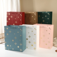 Sacs cadeaux promotionnels classiques en papier kraft gaufré 3D recyclables avec motif trèfle en feuille d'or et poignée torsadée pour mariage