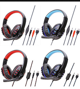 Auriculares con Cable de 3.5mm, Botón de Volumen, Luz LED, USB, Sonido Estéreo para PC, con Micrófono, Auriculares Supraaurales, Auriculares para Juegos SY733MV - Product Image 4