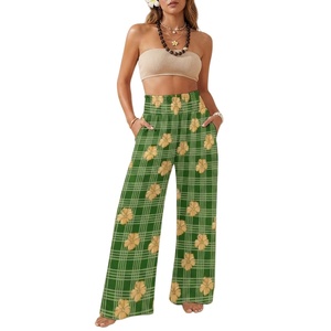 <strong>Women's</strong> Hawaiian Style <strong>Trousers</strong> High Waisted Elastic Hoop Aloha Palaka Hibiscus Flowers Print Custom Milk <strong>Silk</strong> Soft <strong>Women</strong> Pants - Product Image 1