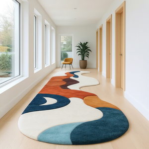 Tapis en laine tufté à la main à motifs de pétales de fleurs déstructurés, doux, à courbes florales, pour suite de chambre à coucher - Product Image 1
