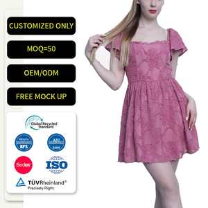 Abito stile stile stile stile stile stile stile stile stile stile stile Jacquard stile floreale di alta qualità in pizzo <span class=keywords><strong>bordeaux</strong></span> abito corto - Product Image 1