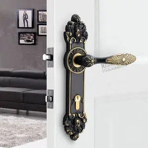 Serrature per porte retrò in stile europeo su misura decorative in ottone nero antico anteriore nero maniglie per porte