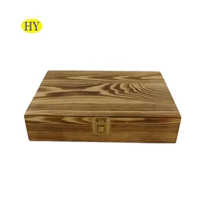 Custom גמור אורן עץ מתנת אריזת תיבת טבעי עץ מתנת קופסות אחסון עם מכסה ואבזם
