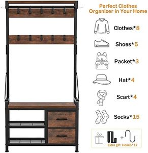 Lulive Hall Tree, entrada de 31,5 "con <span class=keywords><strong>perchero</strong></span> independiente, zapato de diseño inteligente 5 en 1 y estante de <span class=keywords><strong>pared</strong></span> 17 ganchos - Product Image 4