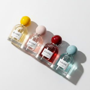 Crimp Premium Simple Round Perfume <b>Bottle</b> 50ml 100ml Eco-friendly Recyclable <b>Empty</b> Perfume Glass <b>Bottle</b> with Colored Ball Caps - Product Image 2
