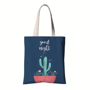 Bolsa de Mano Personalizada de Lona RPET Lavable de 8 oz, Bolsa Ecológica Reutilizable con Diseño de Cactus - Product Image 5
