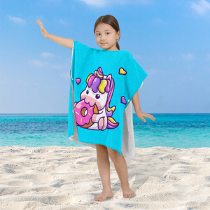 2025 Wholesale Custom Cute Ice Cream Cake Printed QUICK-DRY Wearable <b>Poncho</b> Kids Hooded Beach <b>Towel</b> With Button - Product Image 5
