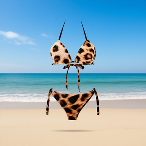 Set Bikini HDJ con Stampa Leopardata, Top Halter e Slip con Laccetti Laterali, Taglie 40 42 44 46, Costume da Bagno Elasticizzato - Product Image 2