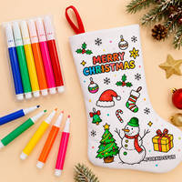 Kit de bricolage pour chaussettes de Noël Pafu Kids avec stylos aquarelle colorés, sac cadeau de Noël personnalisé à suspendre