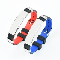 Bracelet ajustable bicolore en silicone acier titane couple gravé bracelet en acier inoxydable avec étiquette noire