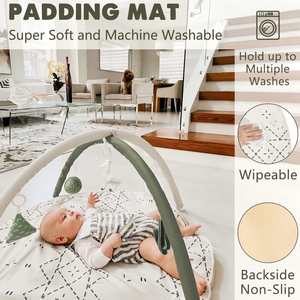 Tapis vert antidérapant pour le développement sensoriel et moteur des bébés, tapis de jeu pour le temps sur le ventre avec 6 jouets - Product Image 2