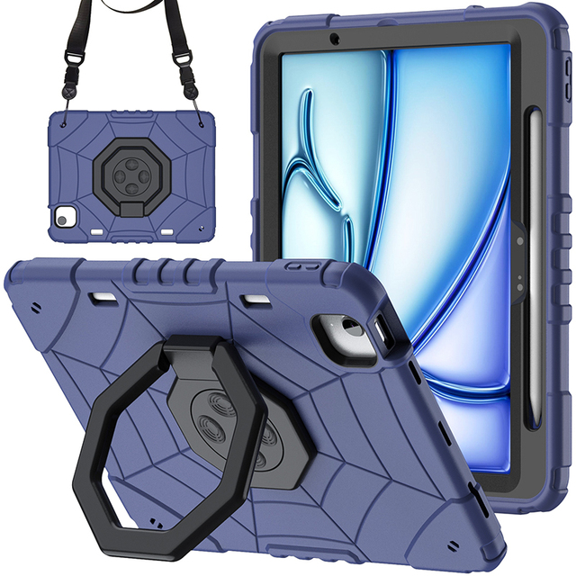 Silicone Shockproof Tablet case for iPad Air 11 M3 2025 Anti-drop Built in Kickstand Shoulder Strap Pen Holder