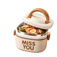 Boîte à lunch carrée en acier inoxydable AHLE1060/304, design mignon, compatible micro-ondes, grande capacité, avec poignée, conteneur repas isotherme, boîte bento pour extérieur