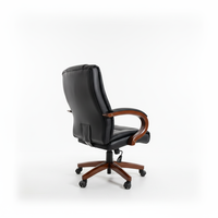 Chaise de bureau pivotante ergonomique traditionnelle avec accoudoirs en bois, revêtement en PU résistant aux rayures, base en bois et métal, pour salon, bureau à domicile