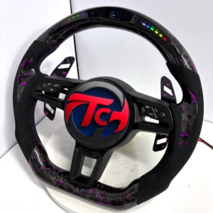 Volant en cuir pleine fleur et fibre de carbone pour <span class=keywords><strong>Porsche</strong></span> 911 Carrera <span class=keywords><strong>GT3</strong></span> <span class=keywords><strong>RS</strong></span> Cayenne, style course à fond plat - Product Image 4