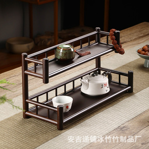 Bamboo Double Layer <b>Tea</b> Rack Storage <b>Stand</b> For Teapot Gaiwan Display Multi Functional Handmade Standing Type - Product Image 1