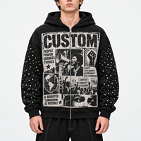 Sweat à capuche épais avec broderie de strass, imprimé DTG, en coton surdimensionné, haute qualité, personnalisable, OEM, faible MOQ, fournisseur en gros