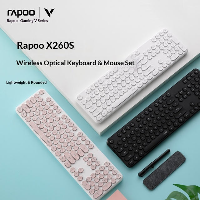 Rapoo X260S 2.4G Wireless Keyboard Mouse Set 105 Keys Retro Round Keycaps Silent 1000DPI 12Month Battery for Office PC Laptop