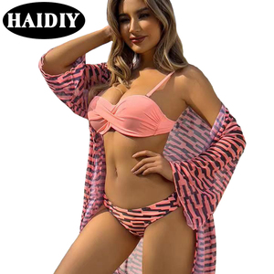 NEW Bikini Set Solid Color Prints Beach Wear Triangle Halter <strong>Swimsuit</strong> <strong>Women</strong> <strong>Skirt</strong> Swimwear Custom Ribbed Sexy 3 Piece Set - Product Image 1