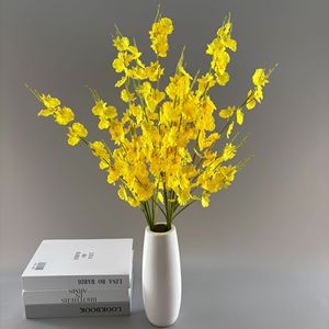 Orchidée dansante artificielle, bouquet de fleurs jaunes en soie, haute simulation, décoration pour la maison et les mariages - Product Image 1