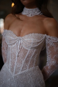 فستان زفاف قصير MHL688 من ميلي برايدل بأكمام وكورسيه باسك للحفلات اللاحقة وحفلات الاستقبال - Product Image 6