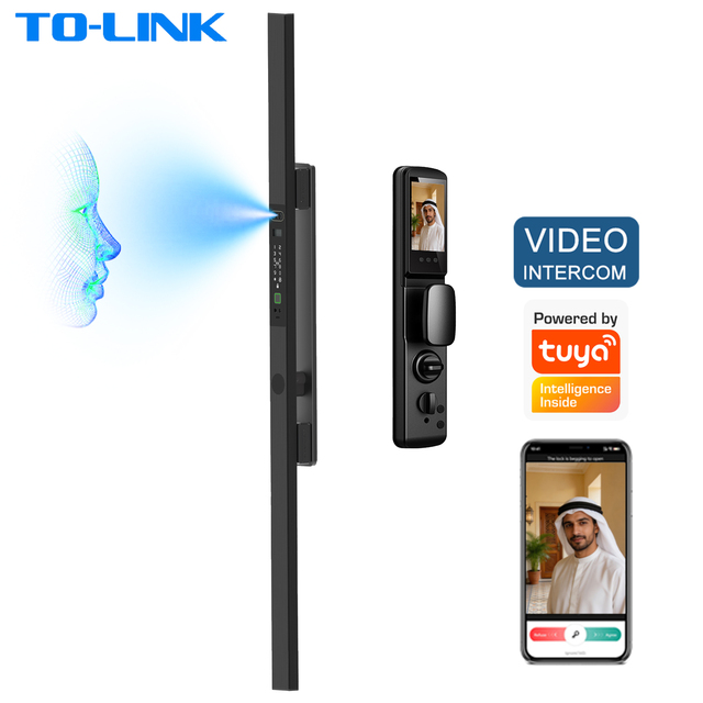 Home Security Long Handle Biometric Tuya WIFI 3D Face Recognition Digital Electronic Automatic Smart Door Locks with Camera