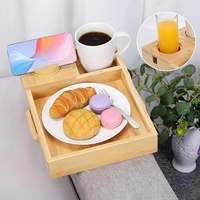 Plateau d'accoudoir de canapé multifonctionnel portable en bambou 2026 avec porte-gobelet amovible, table d'accoudoir pliable pour salon