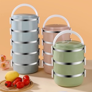 Stainless Steel <b>Insulated</b> <b>Lunch</b> <b>Box</b> Multi Layer Large Capacity Sealed With Handle Round For Student Outdoor Use - Product Image 1