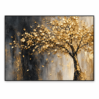 Arbre de prospérité à feuilles dorées, peinture sur toile texturée 3D, art mural de luxe pour hôtel, villa, salon, couloir