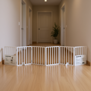 Recinto Pieghevole Bianco per Cani a 6 Pannelli, 118,1 Pollici, in Legno di Pioppo, per Uso Interno - Product Image 2