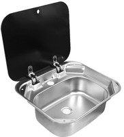 Évier de cuisine pour hôtel en acier inoxydable SUS304 avec robinet en laiton, surface en verre, design moderne, noir argenté, écologique