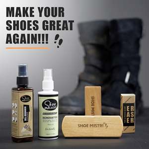 Achetez un kit de nettoyage premium pour daim avec nettoyant, rénovateur, brosse douce, brosse en crêpe et gomme pour chaussures en daim et nubuck - Product Image 4