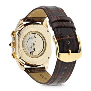 Reloj de Hombre con Bisel Dorado Fusionado, Logotipo Personalizado, Mecánico Automático, Esfera con Números Romanos, Fondo Transparente, Reloj de Pulsera para Hombre - Product Image 5
