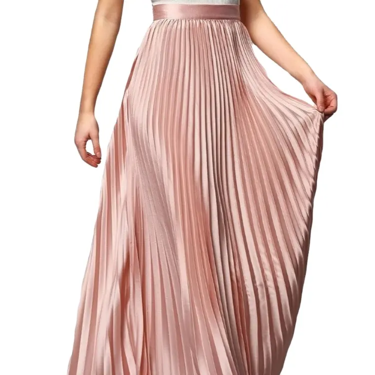 Summer Custom Plus Size Long Maxi Pleated Satin Casual Skirt for Ladies