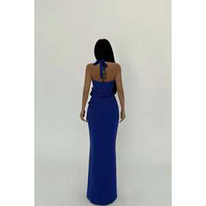 Vestido de Noche Elegante con Motivo Floral Intrincado y Detalle de Lazo - Product Image 1