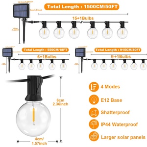 Pin năng lượng mặt trời hoạt động <span class=keywords><strong>G40</strong></span> dẫn đèn dây 18ft 30ft 50ft 100ft Bóng Đèn Ngoài Trời toàn cầu Đèn 9m 15M 40mm USB sạc 4 chế độ - Product Image 3