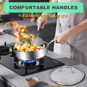 Poêle à frire en acier inoxydable de haute qualité, compatible gaz et induction, poêle à sauter en acier inoxydable triple couche 4-5L - Product Image 3