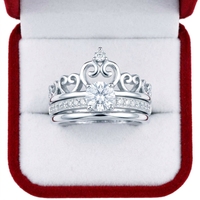 QX Feinschmuck-Hersteller 925 Sterling Silber Kronen-Brautring-Set Maßgefertigter Edelstein Farbe Freie Lasergravur
