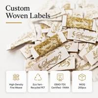 Étiquettes tissées personnalisées en satin damassé plaqué or pour vêtements et chaussures, étiquettes en tissu OEM