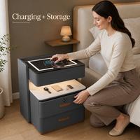 Table de chevet intelligente avec charge sans fil, verrouillage par empreinte digitale, lumière LED, texture en similicuir marbré, table de chevet moderne pour chambre à coucher