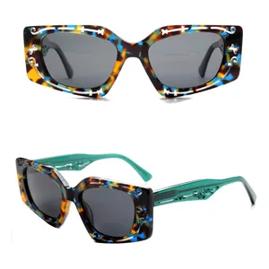 2024 Hot Sale Men Fashion Rectangle Square Uv400 Polarized Shades Acetate green Sunglasses