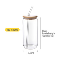 Vente en Gros OEM ODM Lot de Gobelets en Verre Transparents 16 oz Type Bocal Mason ou Canette de Bière, Taille Personnalisée, avec Couvercle en Bambou et Paille