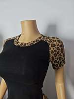 Ensemble 2 pièces printemps pour femme, coupe longue et ajustée, manches courtes, imprimé guépard, pantalon de yoga en Spandex/Coton avec bandeau, respirant
