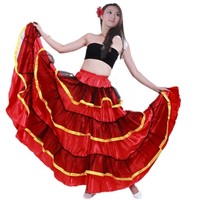 Jupe de danse flamenco pour femmes adultes, grande jupe évasée à 720 degrés, en satin superposé à volants, taille haute élastique, pour danse folklorique espagnole et danse de la tauromaquie