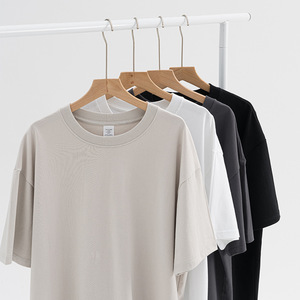 260g hombres pesados caqui algodón hombro 32 hilo Doble cuello redondo estampado personalizado manga corta Camiseta ecológica - Product Image 2