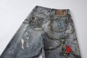 Jeans distintivos <span class=keywords><strong>rectos</strong></span> sueltos para hombre con impresión digital de Corte Real de calle alta popular de primavera - Product Image 4