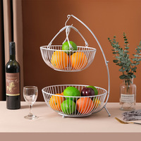Panier à fruits noir à 2 niveaux réglable, en fil métallique, fer à friser avec cintre banane, pour la maison et l'hôtel