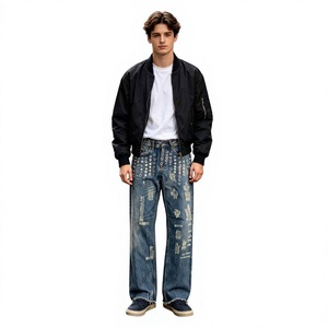 Pantalones Vaqueros de Mezclilla para Hombre con Logotipo Personalizado al por Mayor, Estilo Vintage, Lavado a la Piedra, con Ojales Metálicos, de Algodón, Ropa Urbana - Product Image 5