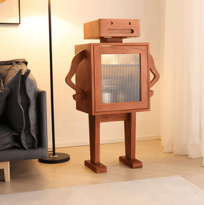 Robot rétro en bois armoire à vin décor à la maison rangement sur pied pour l'organisation de la cuisine organisateur de cuisine - Product Image 1